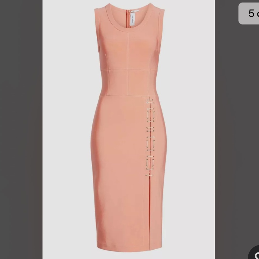 Yigal Azrouël | Mechanical Stretch Sleeveless Bodycon Lace Up Dress